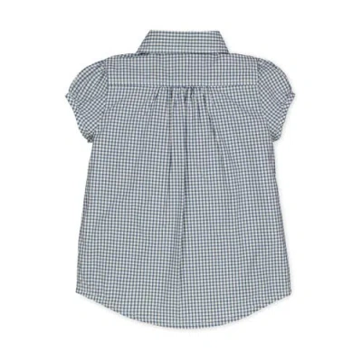 Hope & Henry Baby Girls' Ruffle Front Shirt With Puff Sleeves, Infant In Light Navy Micro Check