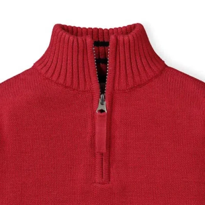 Hope & Henry Boys' Half Zip Pullover Sweater With Elbow Patches, Kids In Red
