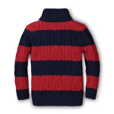 Hope & Henry Baby Boys' Organic Mock Neck Cable Sweater, Infant In Wide Red And Navy Stripe
