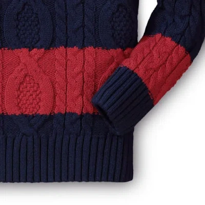 Hope & Henry Baby Boys' Organic Mock Neck Cable Sweater, Infant In Wide Red And Navy Stripe