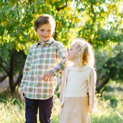 Hope & Henry Baby Boys' Organic Flannel Shirt, Infant In Camel And Green Plaid