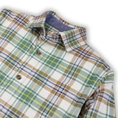 Hope & Henry Baby Boys' Organic Flannel Shirt, Infant In Camel And Green Plaid
