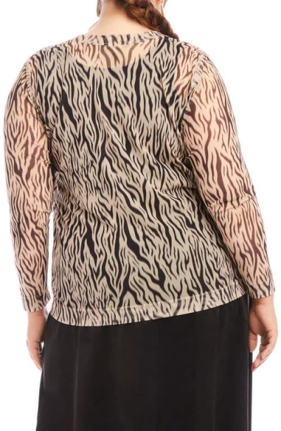 Shop Karen Kane Long Sleeve Mesh Top In Tan W/ Black