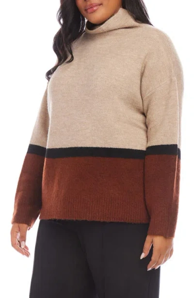 Karen Kane Colorblock Turtleneck Sweater In Beige Multi