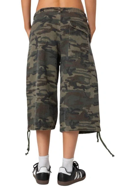 Edikted Camo Cargo Bermuda Shorts In Olive