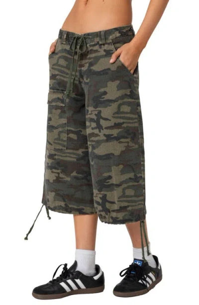 Edikted Camo Cargo Bermuda Shorts In Olive