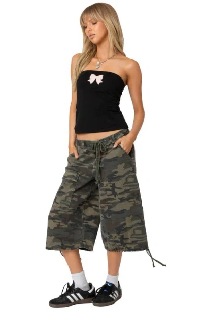 Edikted Camo Cargo Bermuda Shorts In Olive
