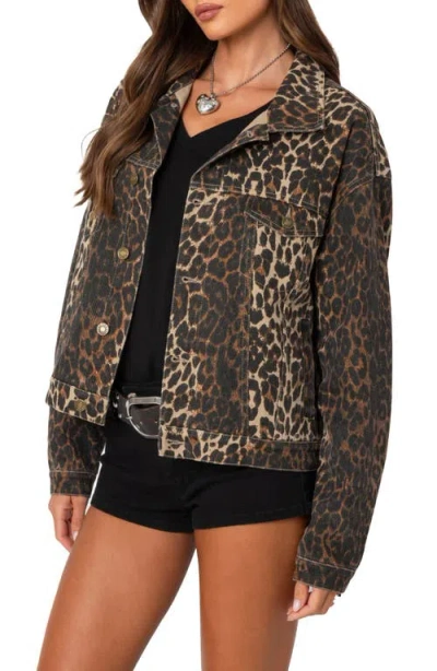 Edikted Leopard Print Denim Jacket In Leopard