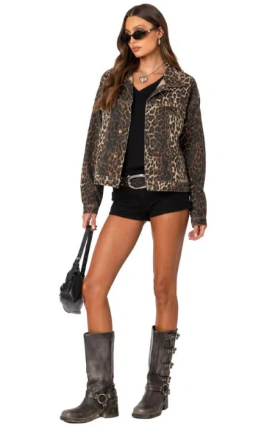Edikted Leopard Print Denim Jacket In Leopard