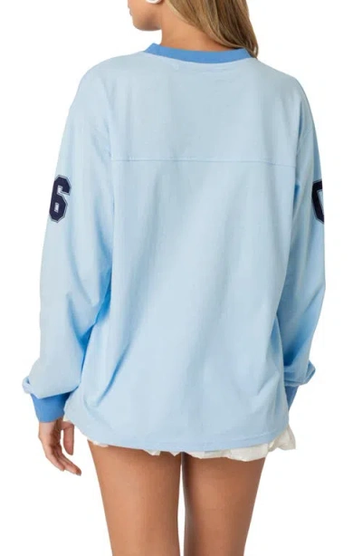 Edikted Cali 06 Oversize Long Sleeve Cotton Graphic Football T-shirt In Light-blue