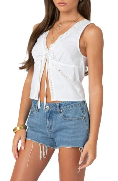 Edikted Lacey Embroidered Split Front Top In White