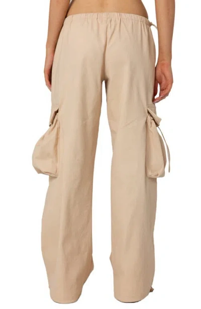 Edikted Bow Trim Cargo Parachute Pants In Beige