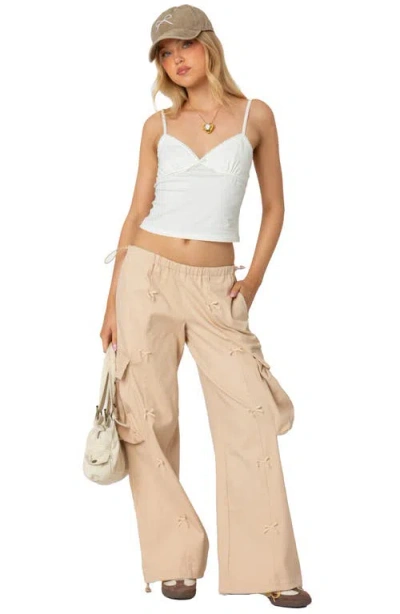 Edikted Bow Trim Cargo Parachute Pants In Beige