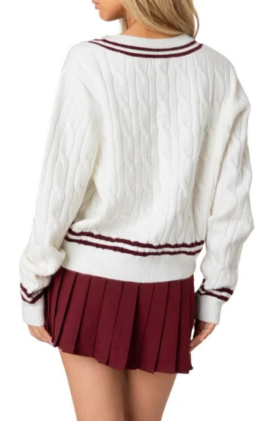 Edikted Dean V Neck Cable Knit Sweater In Cream