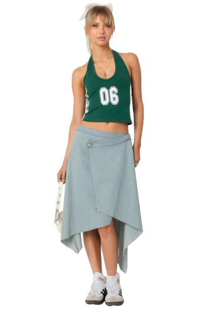 Edikted Varsity Crop Graphic Halter Top In Green