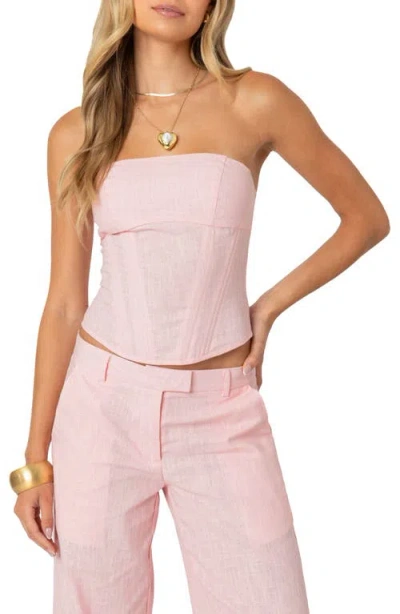 Edikted Arya Linen Look Corset Top In Light-pink