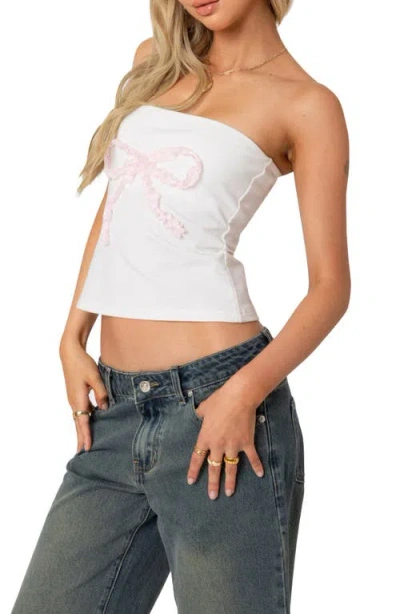 Edikted Lace Bow Detail Tube Top In White