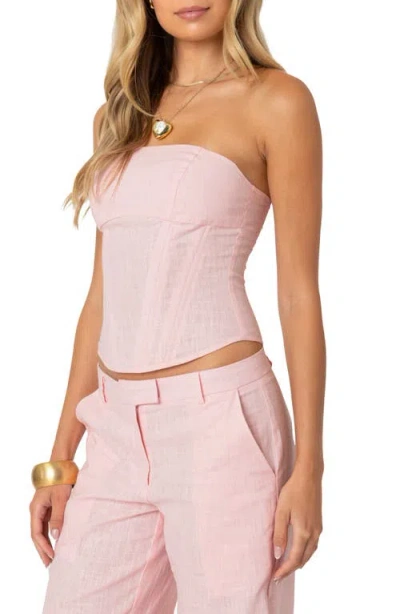 Edikted Arya Linen Look Corset Top In Light-pink