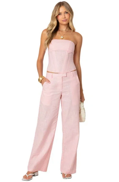 Edikted Arya Linen Look Corset Top In Light-pink