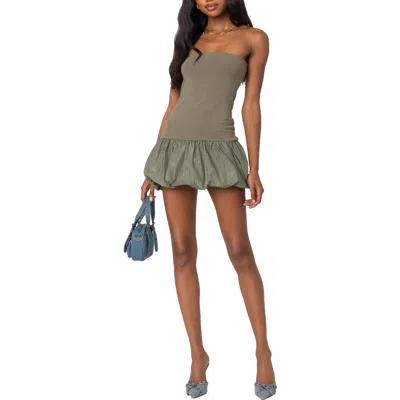 Shop Edikted Strapless Bubble Hem Minidress In Olive