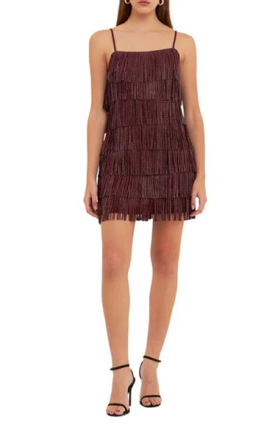 Endless Rose Women's Embellished Suede Fringe Mini Dress In Wine