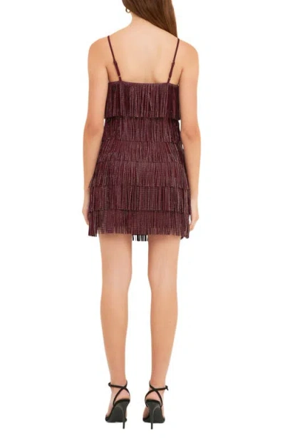 Endless Rose Women's Embellished Suede Fringe Mini Dress In Wine