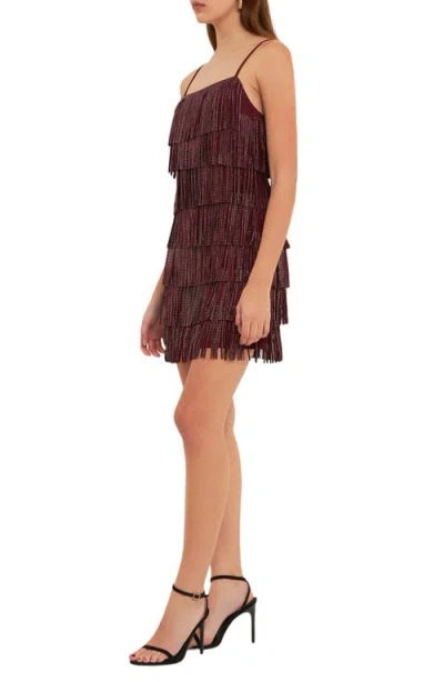 Endless Rose Women's Embellished Suede Fringe Mini Dress In Wine