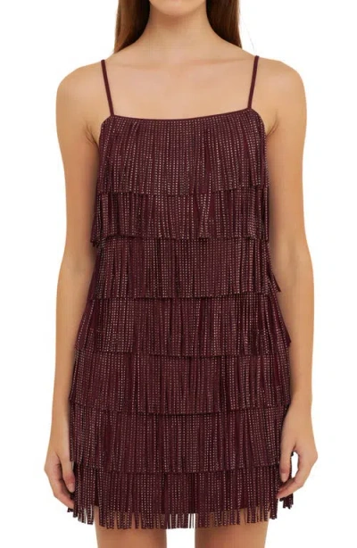 Endless Rose Women's Embellished Suede Fringe Mini Dress In Wine