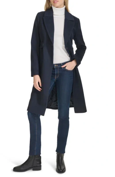 Shop Cole Haan Slick Wool Blend Coat In Navy