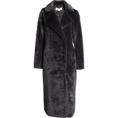 Michael Michael Kors Black Double-breasted Coat In Faux-fur Woman In Admiral