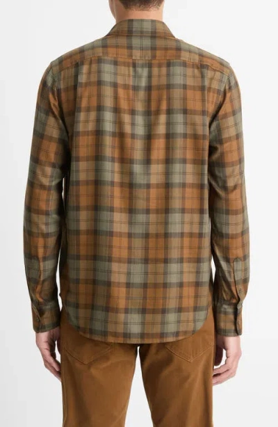 Vince Castaic Cotton Blend Plaid Button Down Shirt In Surplus Olive/vicuna