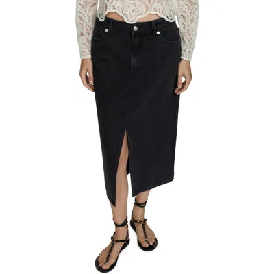 Mango Women's Slit Denim Skirt In Black Denim