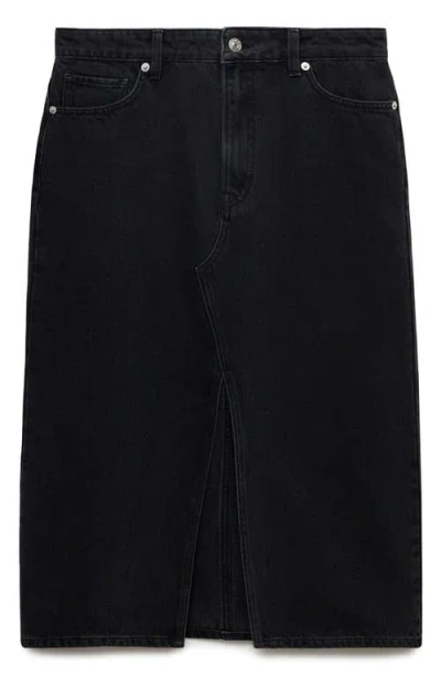 Mango Women's Slit Denim Skirt In Black Denim