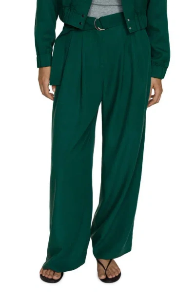 Mango Lyocell Pants With Belt Green In Green