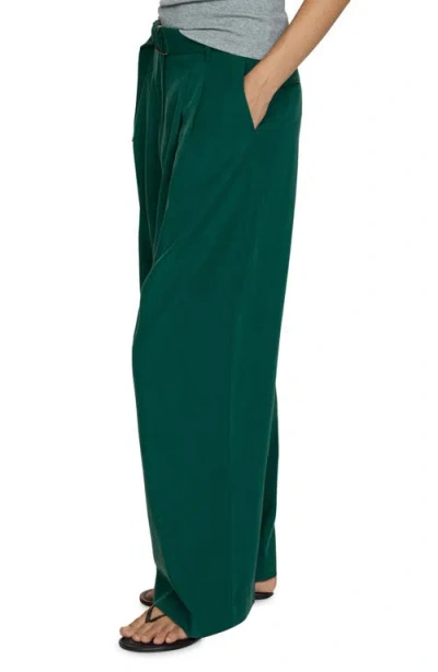 Mango Lyocell Pants With Belt Green In Green