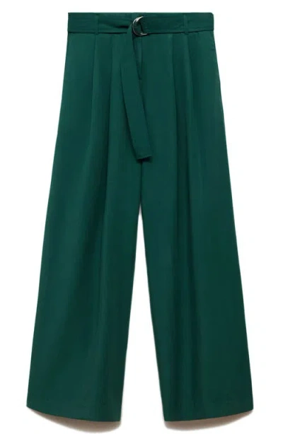 Mango Lyocell Pants With Belt Green In Green