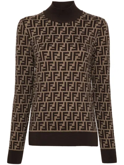 Shop Fendi Ff-jacquard Sweater In Brown