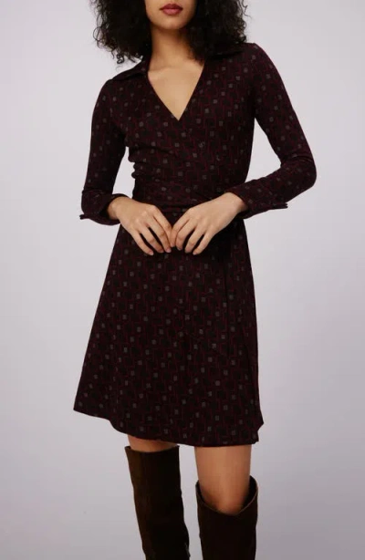 Shop Diane Von Furstenberg Sofia Long Sleeve Faux Wrap Minidress In Vinyl Links Plum Sm