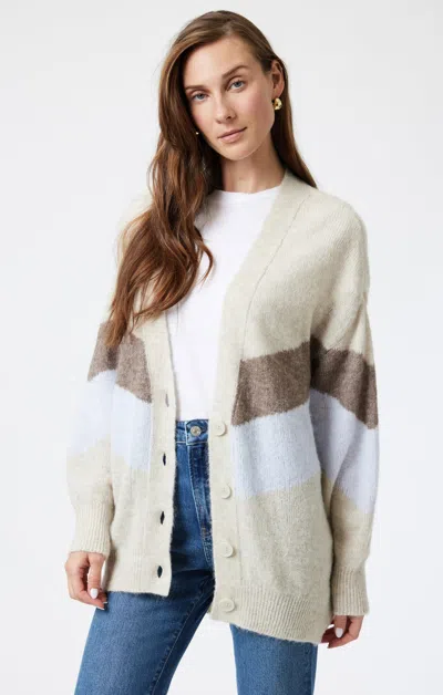 Mavi Oversized Cardigan In Taupe Grey Stripe In Grey