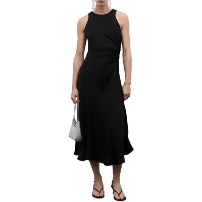 Mango Midi-dress With Draped Detail Black In Black