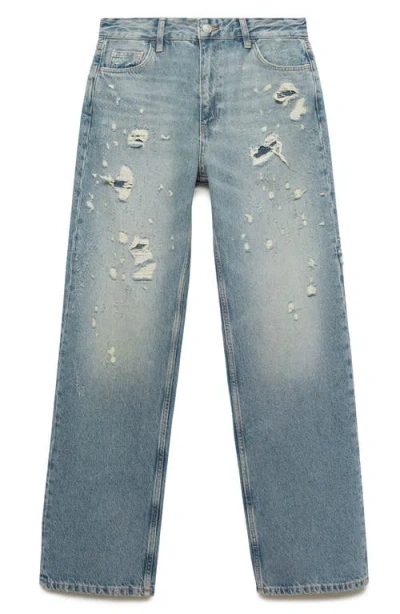 MANGO MANGO RIPPED STRAIGHT LEG JEANS 