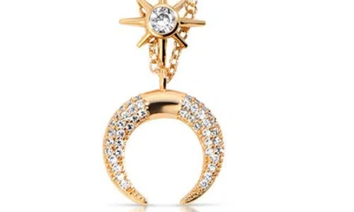 Ettika Crystal Horn Triple Chain Necklace In Gold