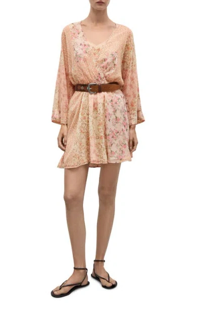 Mango Short Floral-print Dress Ecru In Ecru