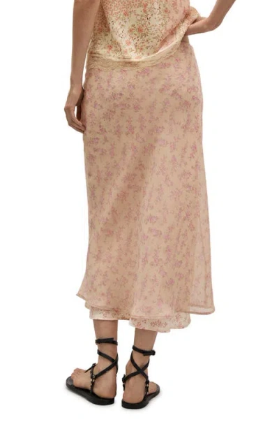 Mango Floral Overlay Maxi Skirt In Pastel Pink