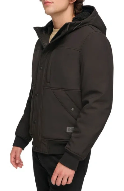 Shop Levi's Faux Shearling Lined Soft Shell Bomber Jacket In Black