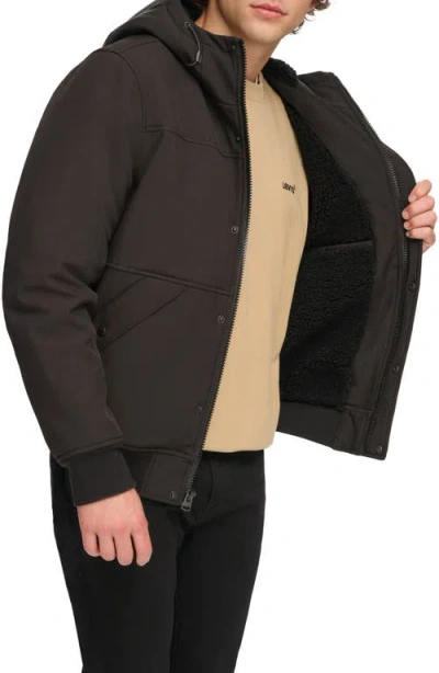Levi's Faux Shearling Lined Soft Shell Bomber Jacket In Black