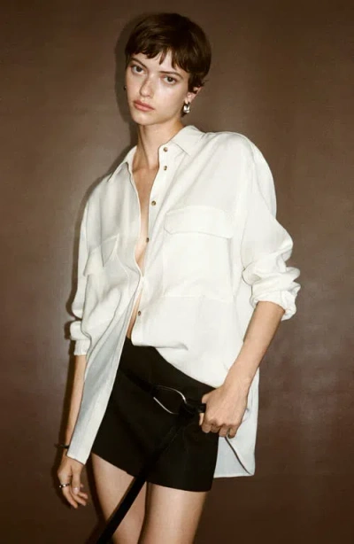 Mango Oversize Lyocell Blend Button-up Shirt In Ecru