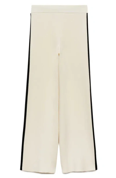 Mango Side Stripe Knit Pants In Ecru