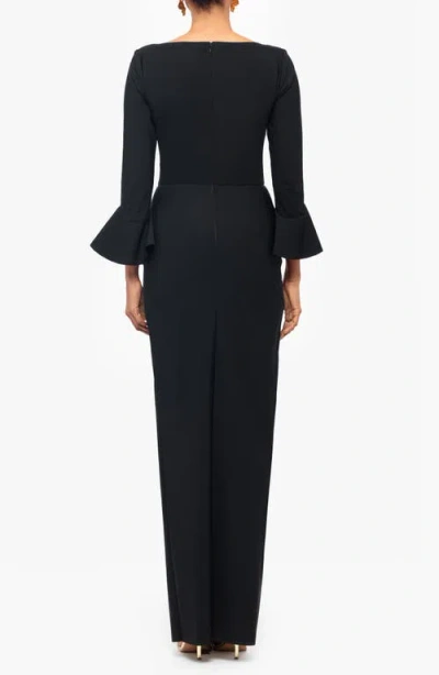 Betsy & Adam Petites V-neck Scuba Long Sheath Dress In Black