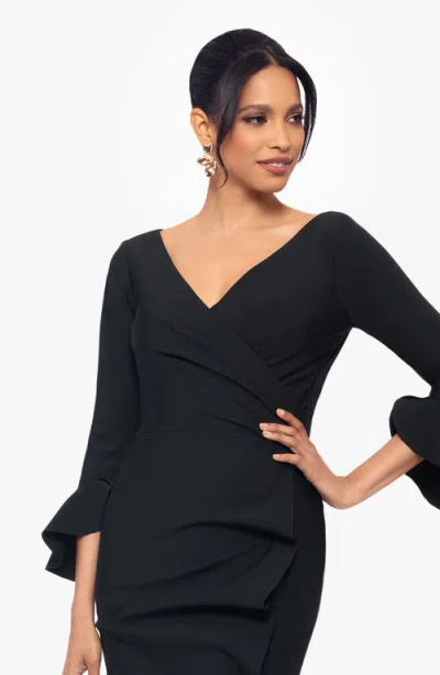 Betsy & Adam Petites V-neck Scuba Long Sheath Dress In Black